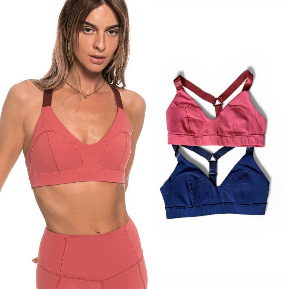 Lilybod Coral and Navy Liza Sports Bras (2) | Small